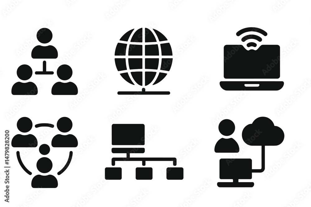 Aufkleber Collection of web icons representing digital communication, networking, and global connectivity concepts
