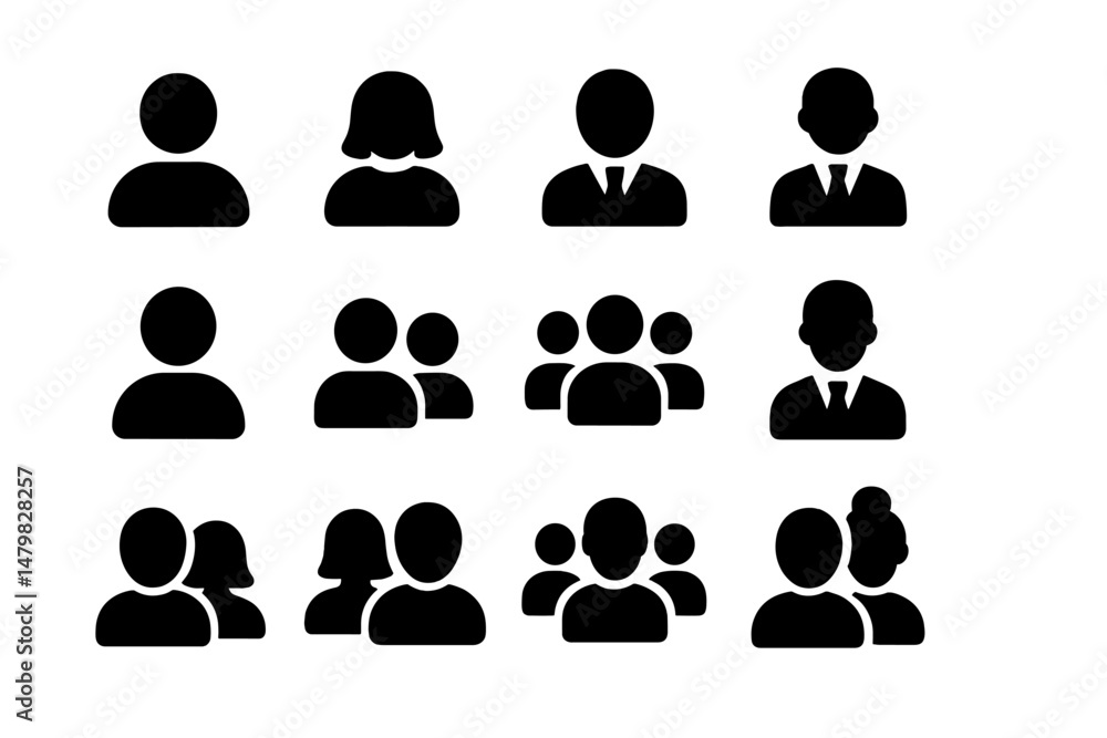 Poster Collection of web icons depicting various human figures in different styles and arrangements for digital use and design purposes
