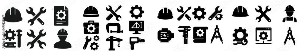 Aufkleber collection of versatile web icons related to construction, tools, and engineering themes for digital
