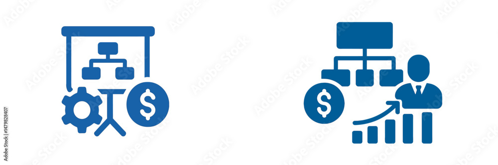Poster Web icons illustrating financial management and organizational structure for business strategies and growth enhancement