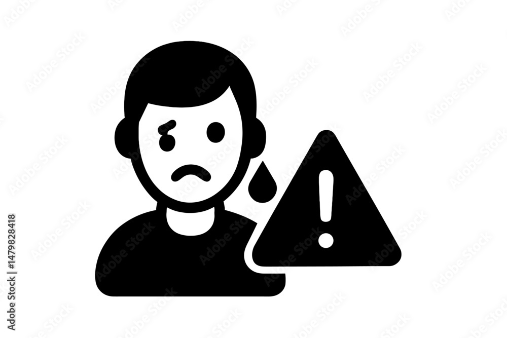 Aufkleber set of web icons depicting a worried person with a warning symbol for online safety and caution