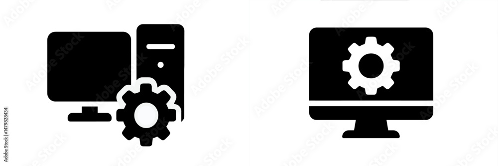 Leinwandbilder collection of web icons depicting computer and gear symbols for development and technology applicati