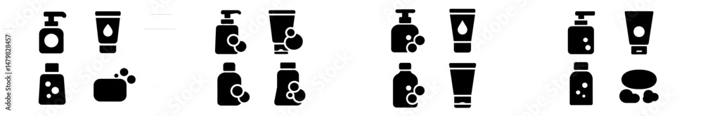 Aufkleber collection of web icons representing personal care products and toiletries in a simple monochrome de