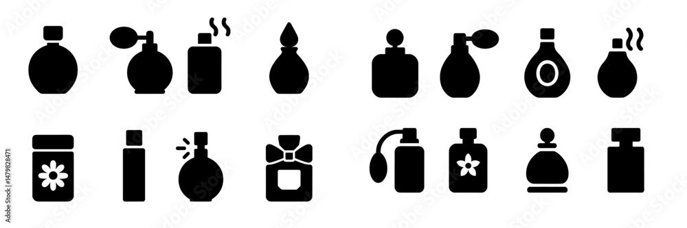 Leinwandbilder collection of elegant web icons representing different types of perfume bottles in a sleek black des