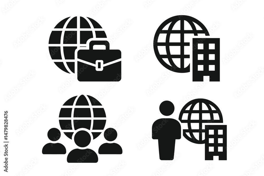 Aufkleber Collection of web icons depicting global business, collaboration, and networking concepts for digital applications