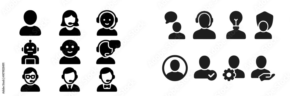 Aufkleber set of web icons showcasing diverse user avatars, support roles, and communication styles in modern 