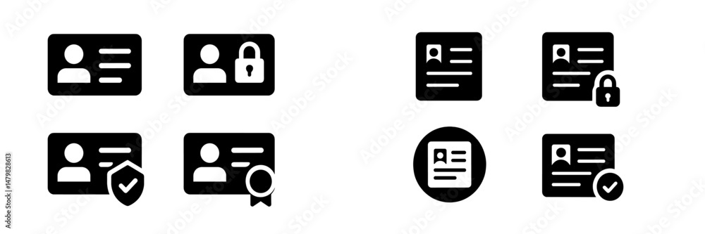 Poster collection of web icons representing identity verification and secure access elements for digital pl
