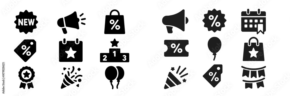Fototapete Set of nature-inspired web icons illustrating promotional themes and event notifications in a minimalistic design style