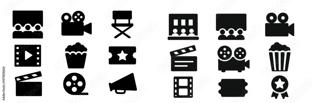 Aufkleber Collection of web icons representing elements of filmmaking and cinema themes in a minimalist design