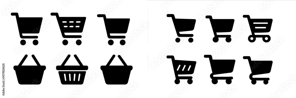 Fototapete set of web icons featuring various shopping carts and baskets for online retail applications and int