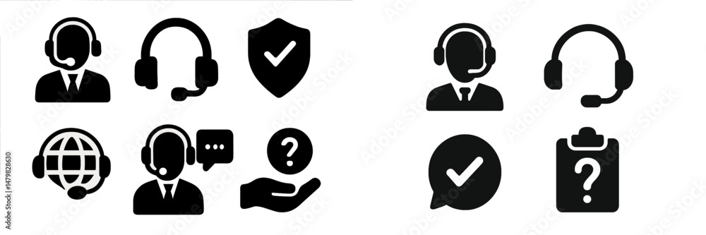 Poster Set of web icons representing customer support services and communication methods