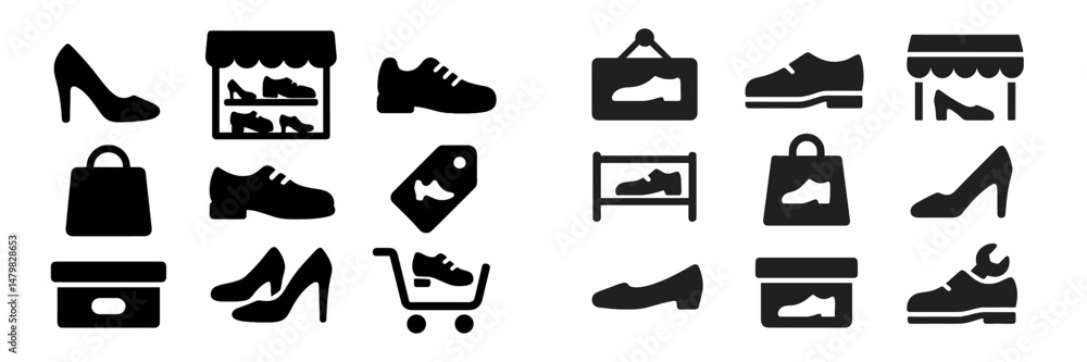 Aufkleber collection of web icons representing various types of shoes and related accessories for online retai