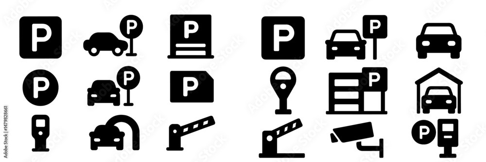 Fototapete Collection of parking and vehicle-related web icons for digital design projects and applications