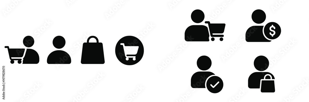 Aufkleber Collection of web icons representing online shopping, user profiles, and payment processes in a simple and modern design