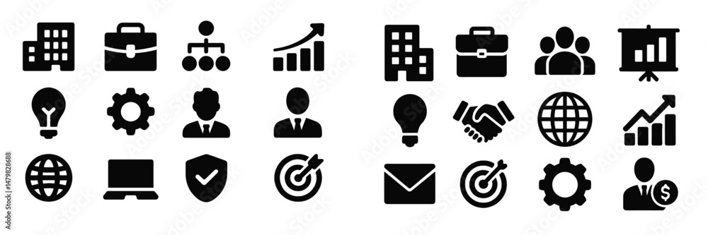 Poster Set of diverse web icons depicting business and technology themes for digital communication and workflow enhancement