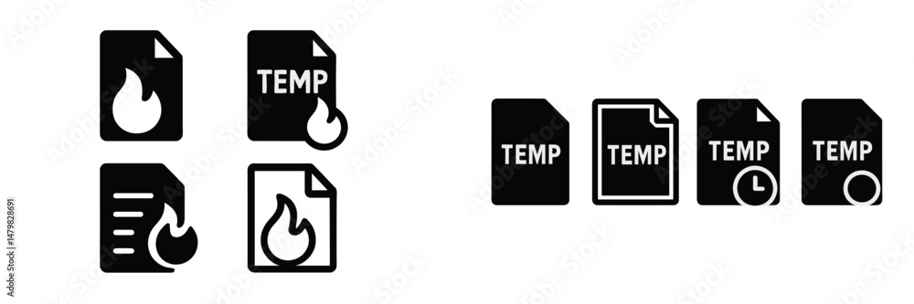 Poster set of web icons featuring temporary file symbols with various design elements and indicators for di