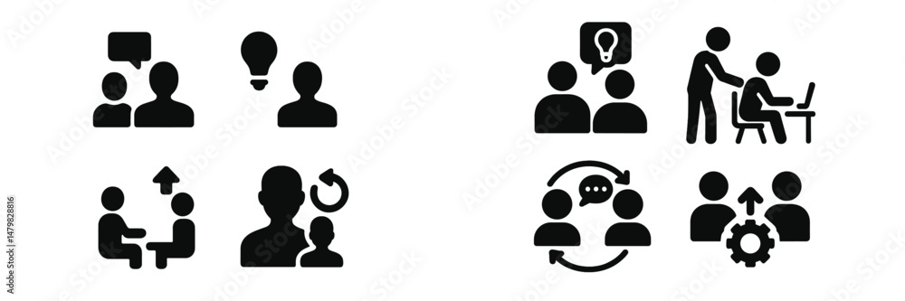 Leinwandbilder variety of web icons illustrating communication, collaboration, and problem-solving concepts in a mo