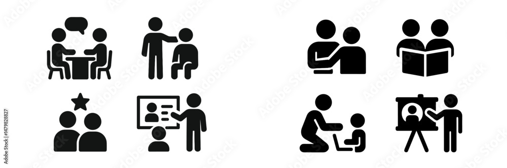 Leinwandbilder set of black web icons representing various social interactions and activities in a modern digital c