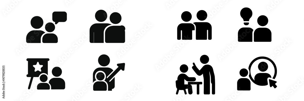 Leinwandbilder collection of web icons representing communication, teamwork, and interaction in various settings