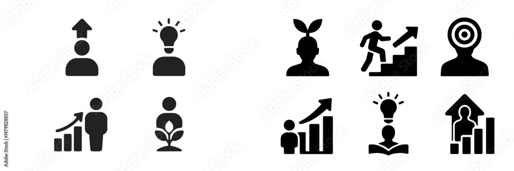 Poster Collection of web icons representing growth, ideas, and personal development for digital applications
