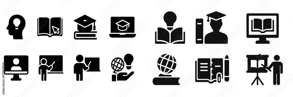 Aufkleber collection of educational web icons for online learning platforms and resources