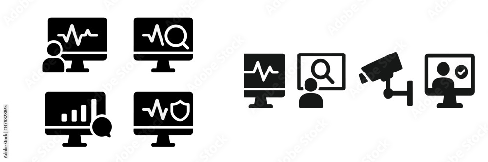 Aufkleber Set of web icons illustrating various digital activities and monitoring processes in a modern workspace environment
