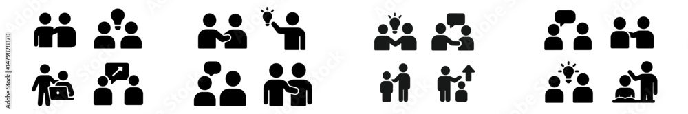 Fototapete Collection of web icons depicting various social interactions and activities in a minimalistic style