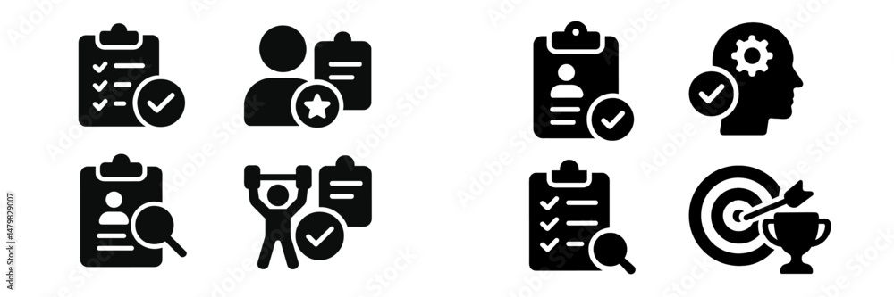 Aufkleber Set of web icons featuring checklist, user profile, performance metrics, and achievement symbols for digital applications