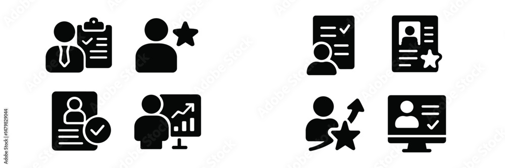 Poster collection of web icons showcasing various professional activities and documentation styles for onli