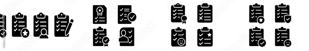 Poster collection of web icons featuring checklists and clipboards for task management and organization