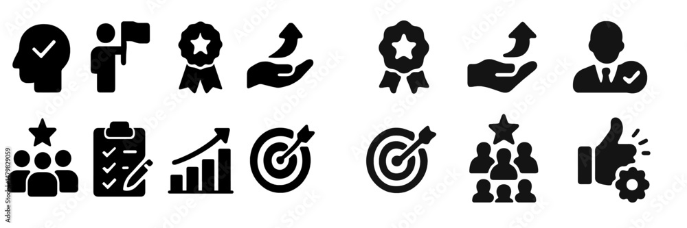 Poster Collection of web icons representing various concepts like achievement, growth, and teamwork in a minimalist design