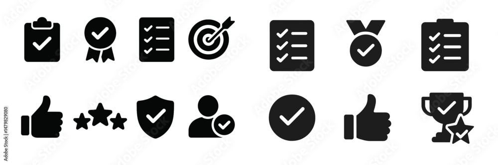 Fototapete collection of web icons representing tasks, achievements, and user interactions for digital applicat