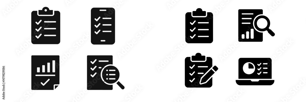 Leinwandbilder collection of web icons representing tasks, checklists, and analytics in black and white design form