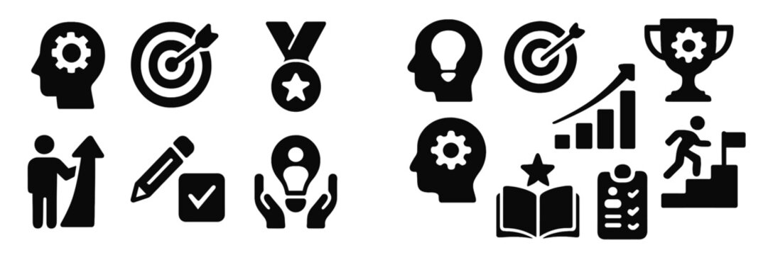 Collection of web icons representing personal growth, achievement, and productivity in a modern design