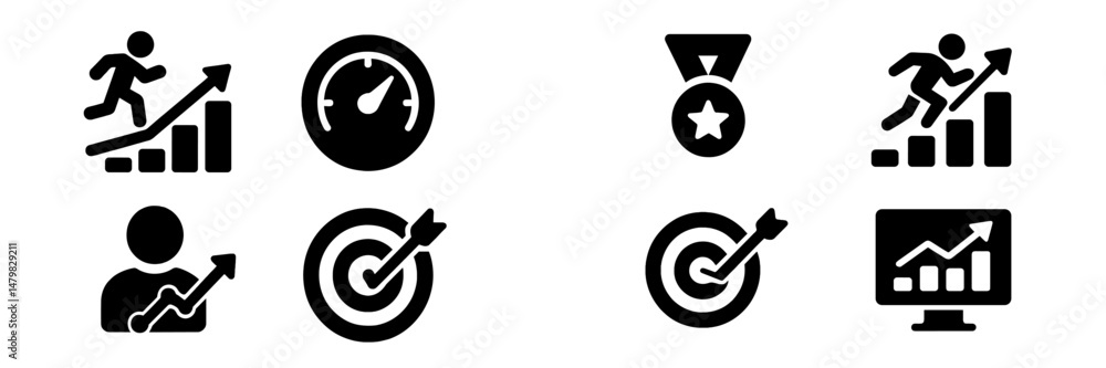 Poster Collection of web icons illustrating growth, achievement, and performance for digital platforms and applications