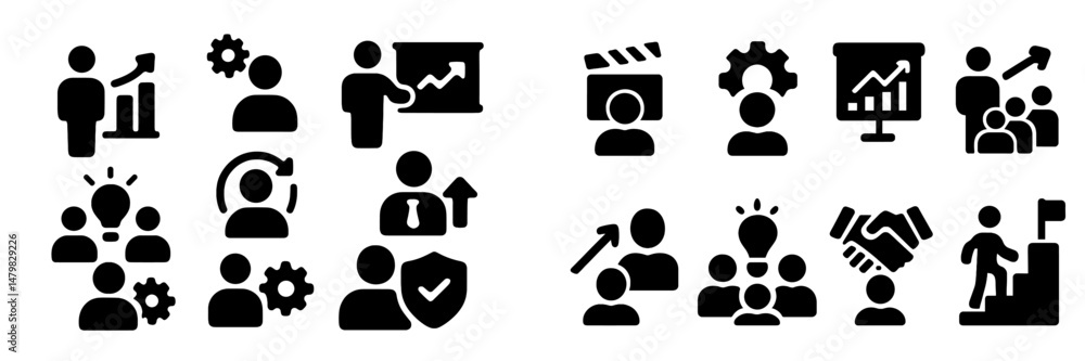 Fototapete collection of web icons representing various business activities and professional interactions for e