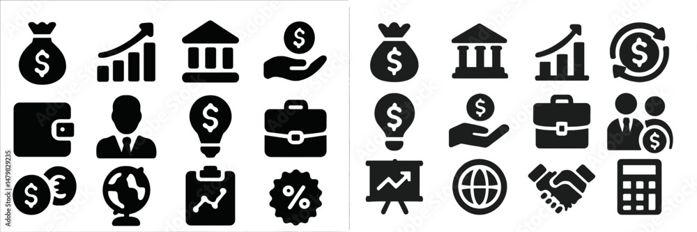 Aufkleber set of web icons representing finance, business metrics, and professional services for online applic