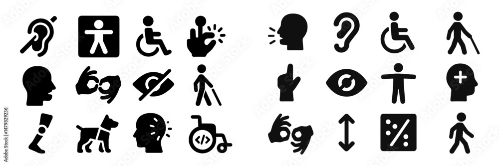 Poster diverse set of web icons representing accessibility, communication, and user interaction for digital