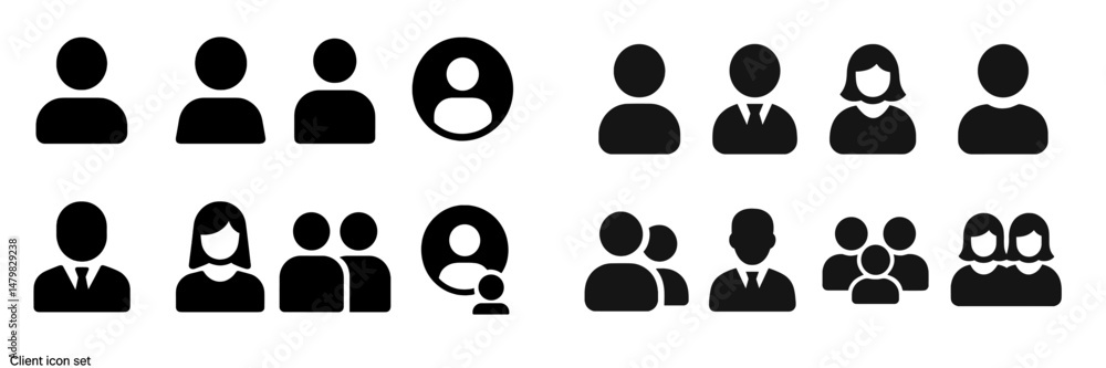 Poster set of web icons representing various user profiles and social interactions for digital platforms