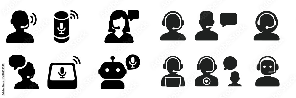 Fototapete collection of web icons showcasing communication and customer support concepts for digital applicati