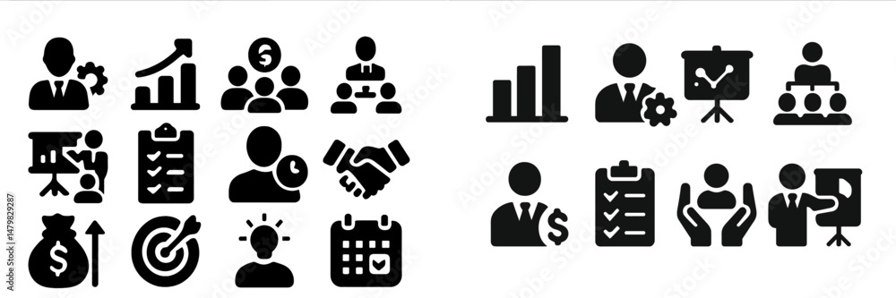 Aufkleber Collection of business-oriented web icons representing various professional activities and metrics for effective communication
