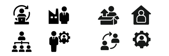Collection of web icons representing various business activities and roles, ideal for digital design and user interfaces
