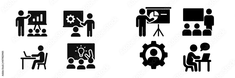 Leinwandbilder Set of web icons displaying various activities related to teamwork and presentation in a professional environment