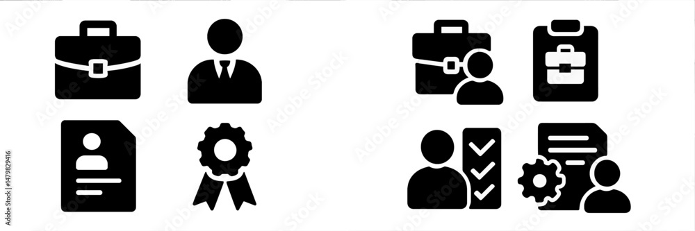 Poster collection of web icons representing business, professional profiles, and achievements in a minimali