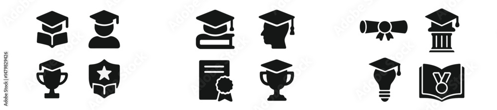 Aufkleber collection of web icons showcasing educational themes and achievements related to graduation and lea