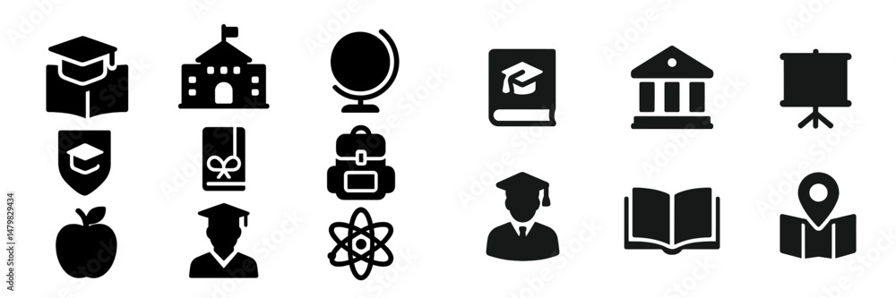 Aufkleber set of educational web icons depicting various academic themes and symbols for online learning platf
