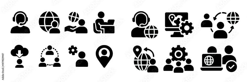 Leinwandbilder Web icons collection depicting global communication, support, and user interaction tasks across various platforms and settings