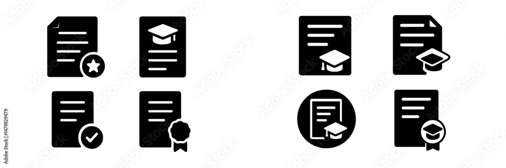 Poster collection of web icons representing educational achievements and document management for digital pl