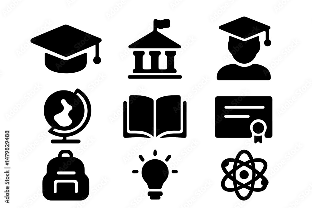 Poster collection of educational web icons representing different academic elements and achievements