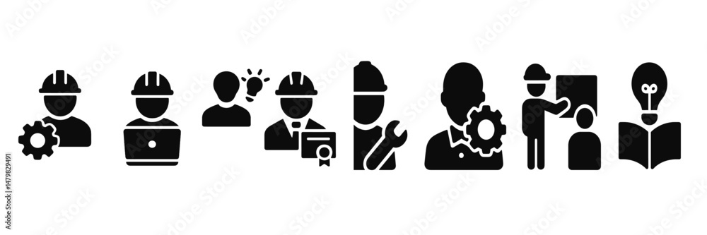 Fototapete Set of web icons depicting various engineering and teamwork concepts for digital applications and projects